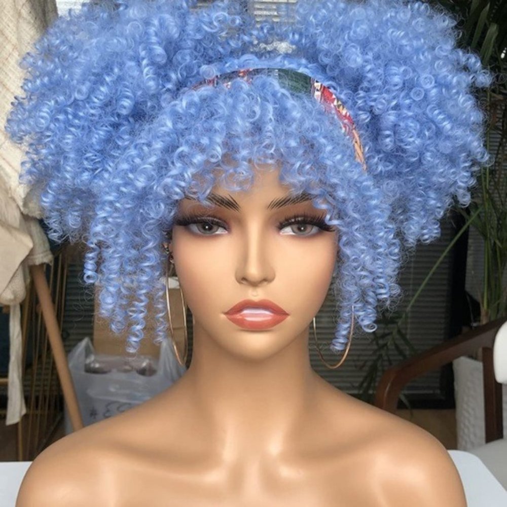 Sky Blue Short Kinky Curly Afro Wig